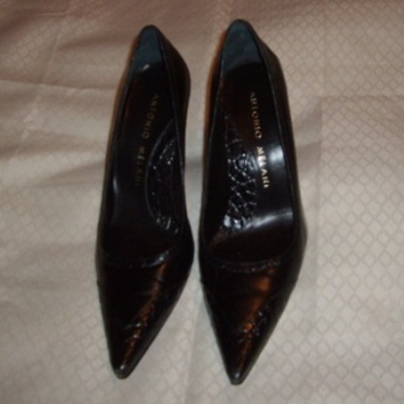 Shoes Antonio Melani 8M Black Leather 3.5" Heels Glove Fit Pointed Toe Dressy - Picture 2 of 4